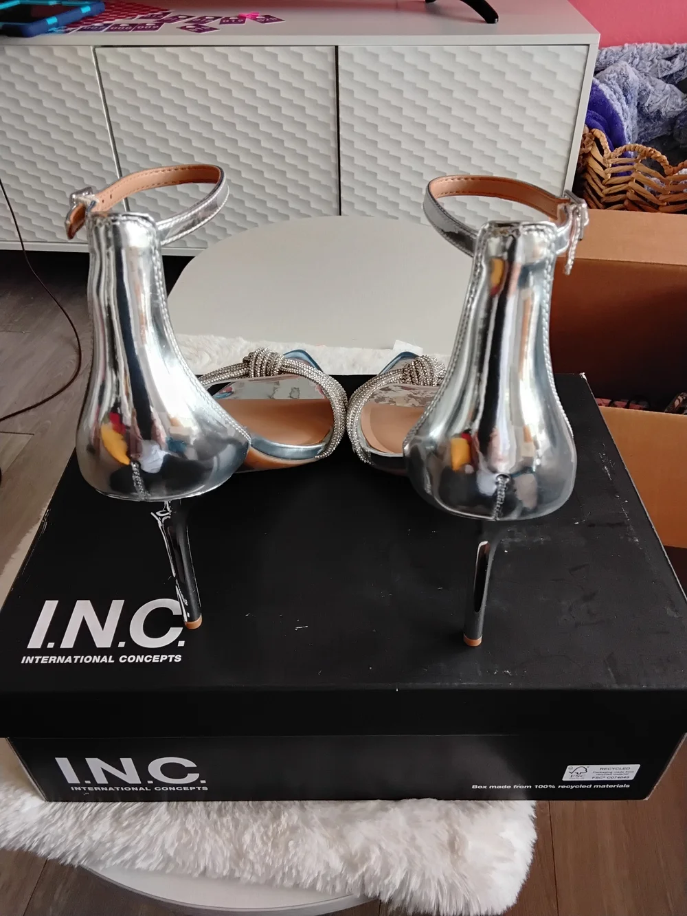 INC International Concepts Silver Knotted Ankle-Strap Pointed Toe Heels